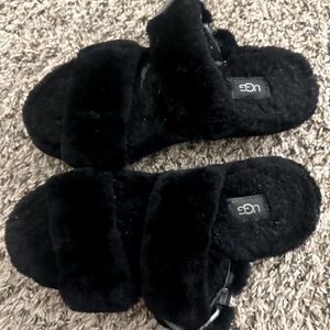 Ugg black fuzzy slides